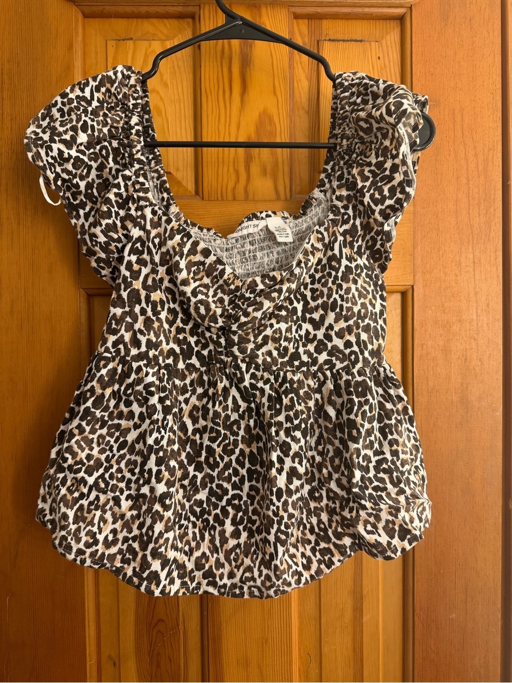 Leopard Print Flutter Sleeve Peplum Top - Brown & Black